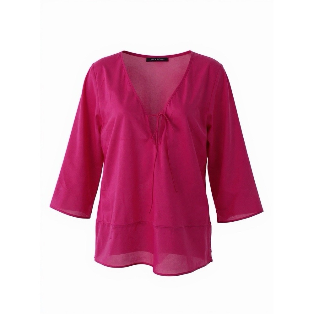 Zimmermann Silk Blouse Women's Size 10 L Fuchsia Pink Sheer Tie Front Top Boho‎